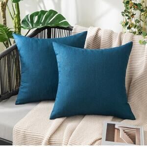 Pack of 2 Decorative Solid Throw Pillow Covers Polyester Linen Farmhouse 18x18”